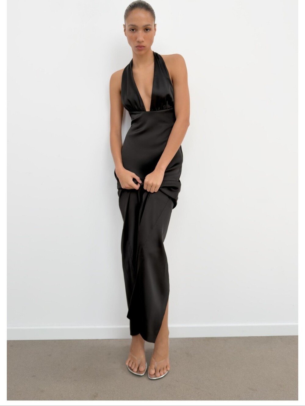 Zara LONG SATIN HALTER DRESS